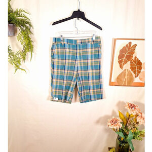 Caribbean Joe Women's Golf Shorts Teal/Green/Blue Strips Size 8